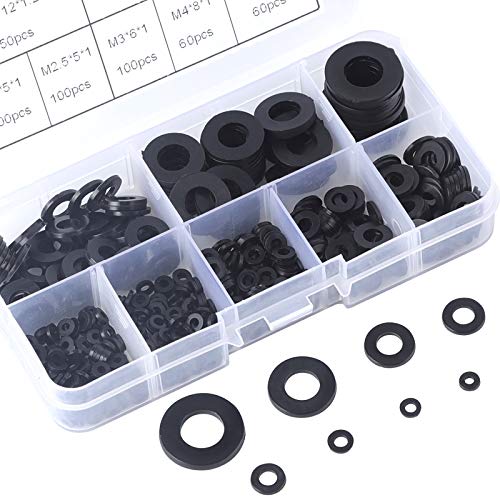 Preisvergleich Produktbild Rybtd Isolierende Nylonscheibe Kunststoff Runde Distanzscheibe Beilagscheiben Isolierscheiben für Mechanische Industire BefestigungenM2 M2.5 M3 M4 M5 M6 M8 M10(520Stück Schwarz)