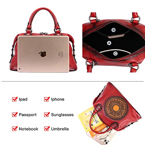 Image of Leather Handbag for Women, Genuine Leather Purses Retro Mandela Crossbody Handbag Tote Bag