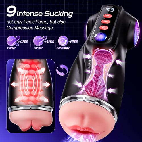 Image of Uoffile Male Masturbator Sex Toys for Men - AI Sync 3 Sleeves Mens Sex Toy Adult Toys with 9 Sucking & 9 Vibrating, Pocket Pussy Penis Pump Colorful Lighting Male Stroker Blowjob Erotic Massage Kits