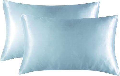 Miniatura 4 de Juego de 2 fundas de almohada de seda satinada para cabello y piel, súper suaves y acogedoras, fundas de almohada con cierre envolvente para