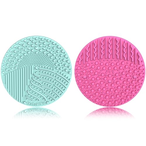 2 Pieces Silicone Makeup Brush Cleaner, YalsFTY Cosmetic Brush Scrubber Mat Pad Cleaning Tool...