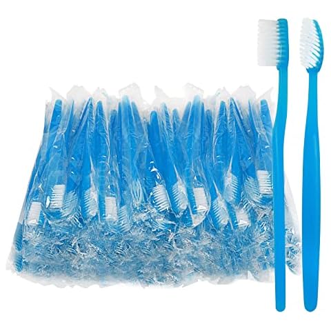 Blue Handle Toothbrushes Individually Wrapped, Multipack Disposable Toothbrushes for Hotel, Travel (20) Cover