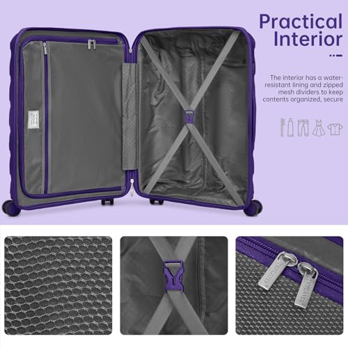 Image of Carry On Luggage 22x14x9 Airline Approved, 22 Inch PP Hardshell Luggage Carry-on Suitcase with Spinner Wheels, Carry On Suitcase Set for Women(Purple)