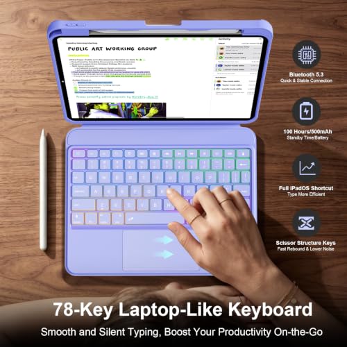 Image of iPad A16 11 /10th Gen Case with Keyboard, Air 11 (M4 /M3 /M2, 2026 /2025 /2024), Magnetic Detachable Backlit Keyboard, Trackpad, 360 Stand, Pencil Holder for Air 5 /4th 10.9 inch Pro 11(Violet Purple)
