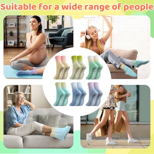 Image of Jspupifip 6 Pairs Non Slip Yoga Socks for Women, Gradient Pilates Socks with Grips for Yoga Ballet Dance Workout Home Hospital