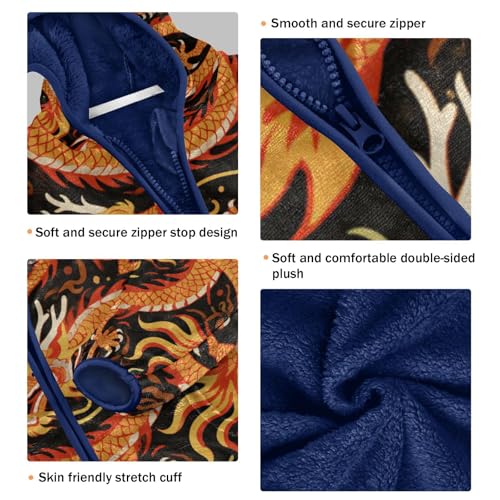 Dragon Pattern Print on Fabric Toddler Fleece Jacket Girl Boys Hooded Fleece Jacket Coat Warm Outwear Zip-up 3-10T3