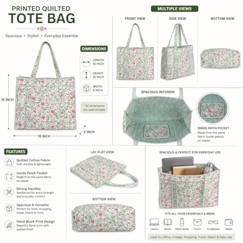 Bolso Tote de Algodón con Estampado Floral, Hecho a Mano miniatura 3