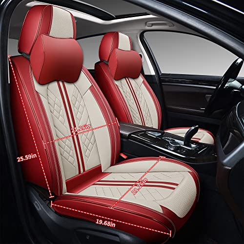 Image of GXT Car Seat Covers Front Seats Only, Front Car Seat Covers 2 Pack, Premium Faux Leather Car Seat Cushion - Universal Fit for Most Sedans SUV Pick-up Truck with Headrests(Red and White)