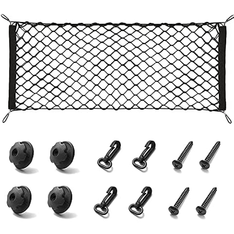 Car Cargo Net - Universal Trunk Storage Nylon Luggage Net - 90 x 40cm Heavy Duty Elastic Mesh Boot Rear Cargo Organizer Net with Hooks and Screws for SUV|Cars|Pickup & Truck Black Cover