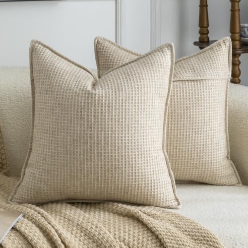 MADIZZ Pack of 2 Decorative Euro Sham Covers 60x60 CM Linen Beige Linen Blend Throw Pillows Soft Solid Textured Cushion Covers for Couch Sofa Bedroom Living Room by MADIZZ - Used condition - CA$32.19