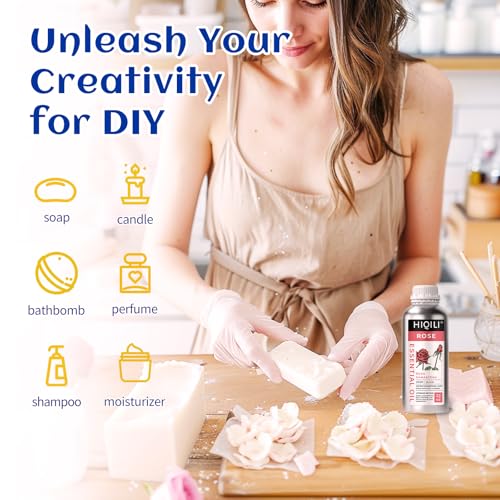 Image of HIQILI 32 Fl Oz Rose Essential Oil, Huge Value Size Undiluted Rose Oil for Face, Skin, Diffuser, Hair