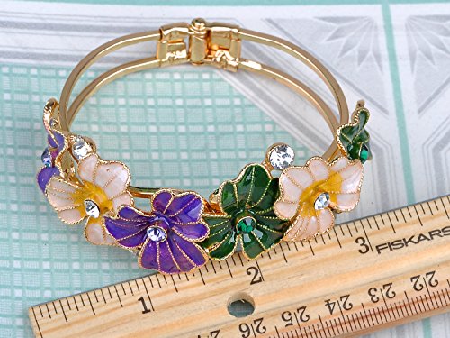 Alilang S0417 Multicolor Hand-Painted Enamel Floral Flower Gold Tone Bangle Cuff Bracelet thumb #4