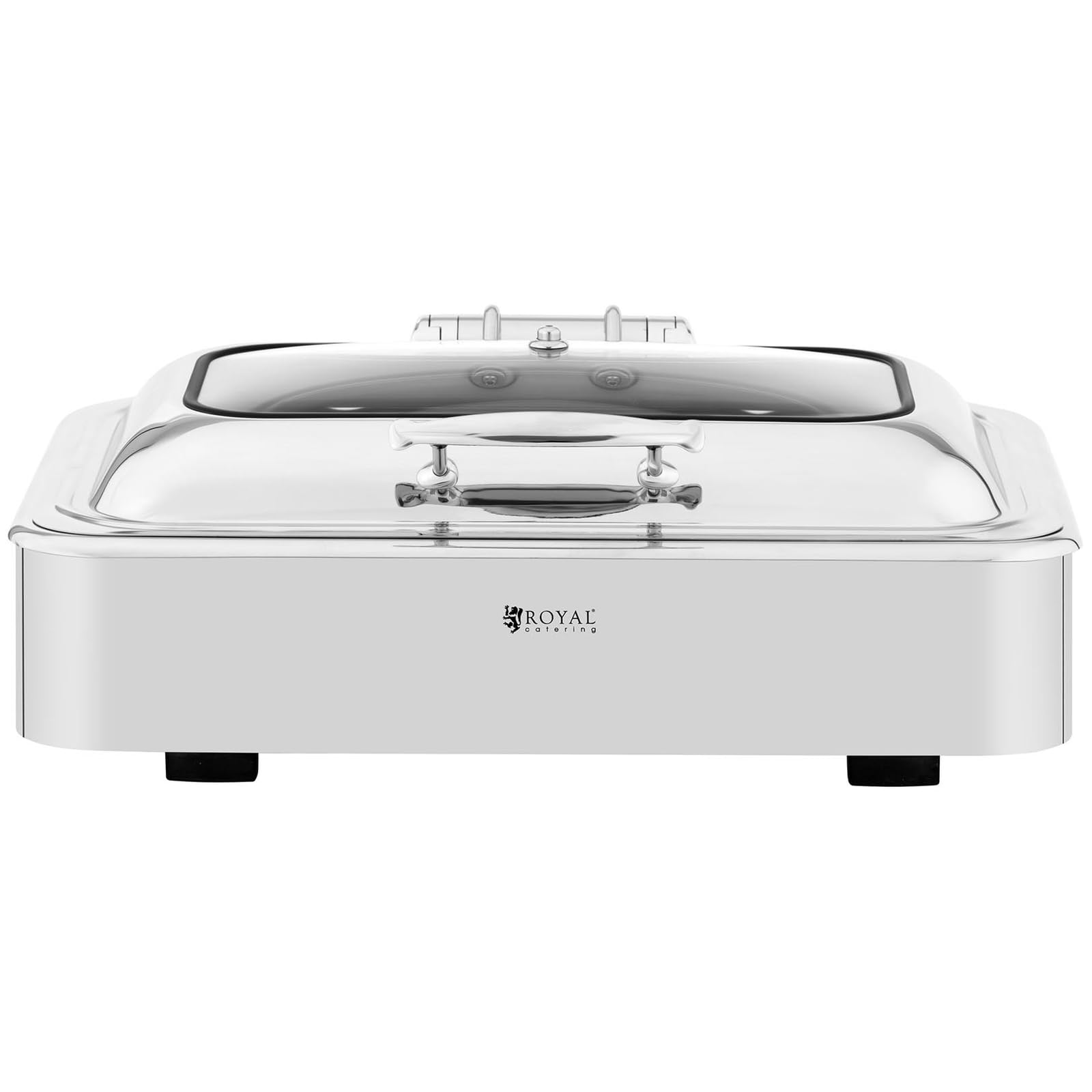 Royal Catering Chafing Dish Calentador De Buffet RCCD-RT6_9L (Material: Acero Inoxidable, Vidrio Templado, Capacidad: 8,5 L, 1 contenedor de Calentamiento GN 1/1)