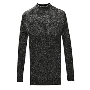 Sequin Mock Neck Black Women Sweater Thick Knitted Tunic Top Pullover Long Sleeve Glitter Sweatshirt