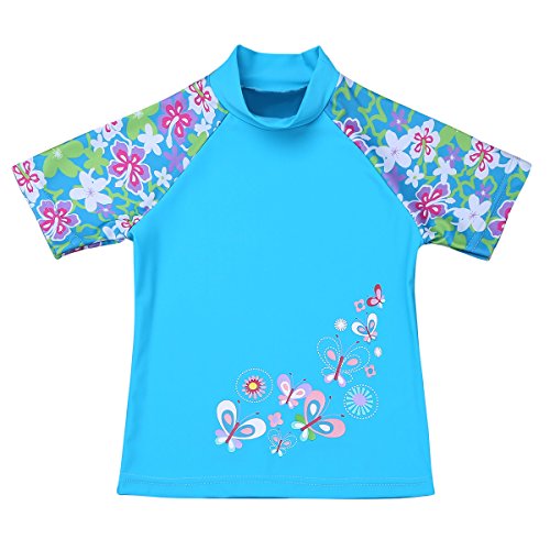 Image of Kids Girls Two Piece Tankini Swimsuit Short Sleeves Floral Printed Top with Bottoms Swimwear Bathing Suit