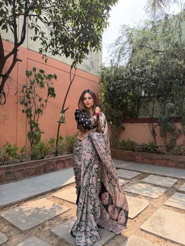 Image of SATIKA VASTRAM Modal Silk Ajrakh Saree Bandhani Design Crepe Printed Designer Pallu Attach Blouse Piece