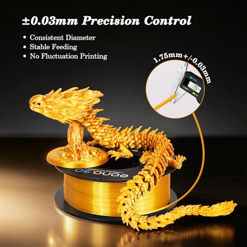 Image of Silk Gold PLA Filament 1.75mm, Metallic Gold 3D Printer Filament, Shiny Silk PLA Filament High Gloss Finish, Easy to Print, ±0.03mm Accuracy, 1kg Spool, AMS Compatible