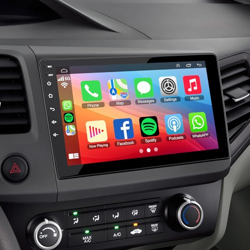 Car Radio Stereo Upgrade for Honda Civic 2012-20158 core 4+128G with Wireless CarPlay/Android Auto/9 Touch Screen/Android 14/Bluetooth/WiFi/GPS Navigation/1080p Backup Camera