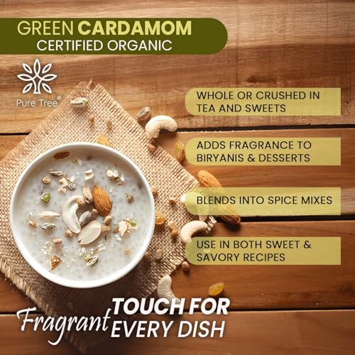 Image of Pure Tree Certified Organic Elaichi | 350 g | Organic Green Cardamom Whole Spices Hari Chhoti Elaichi Seeds Unique Aroma & Pleasant Flavour