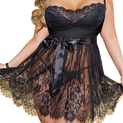 WEASIC DonnaSexy Body Erótico Encaje Ropa interior exótica Mono Babydoll, 1 negro., M Cover