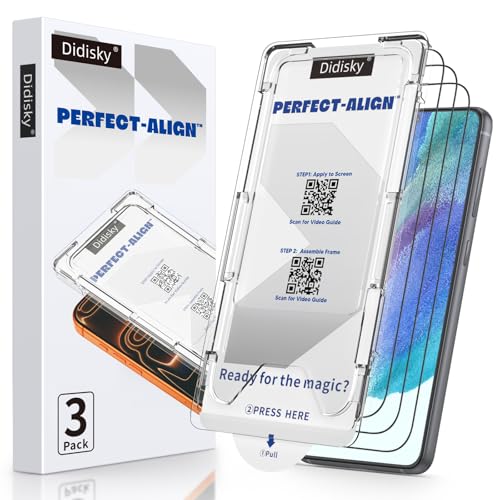 Didisky [Dust-Free Installation for Samsung Galaxy S21 FE Screen Protector Fingerprint ID Compatible 3 Pack Auto-Alignment Box for Zero Bubbles Full Coverage Tempered Glass 9H Hardness
