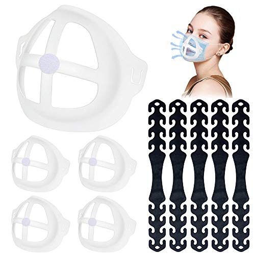 3D Face Cover Bracket Inner Support Frame, Mouth Lipstick Protection Nose Pad Bracket Reusable Washable, Keep Breathing Comfortably, Adjustable Ear Extender Strap Accessories Bracket(5+5Pcs)