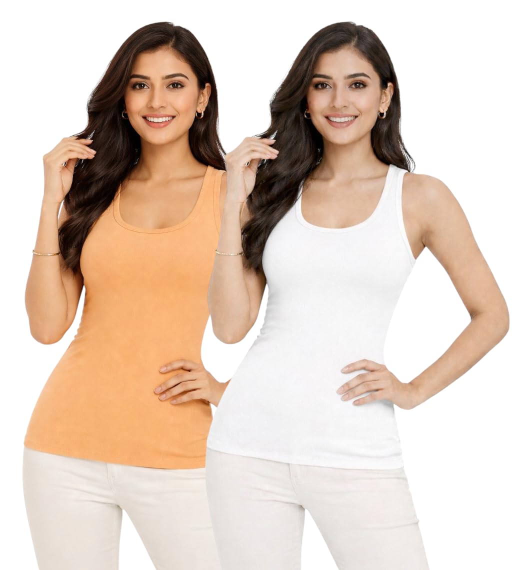 nyora Cotton Camisole for Women | Soft & Breathable Sleeveless Innerwear | Stretchable Slip 28–32 | Combo Pack of 2-picture-29