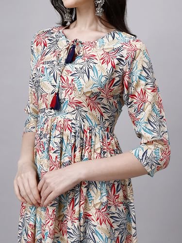 Image of OBF Women's Rayon Printed Anarkali Kurti Multicolour