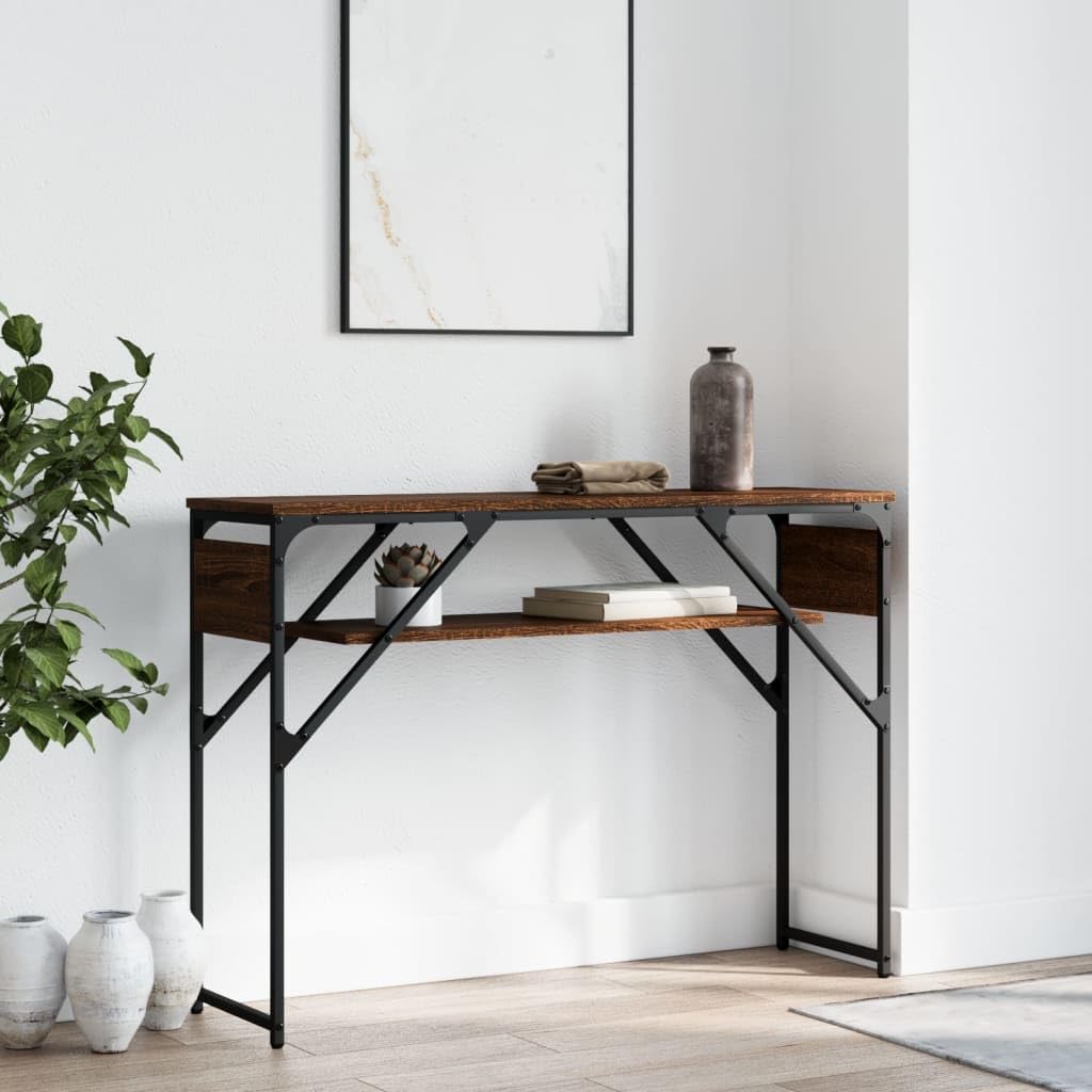 Mesa consola de madera y metal con acabado efecto roble moderno