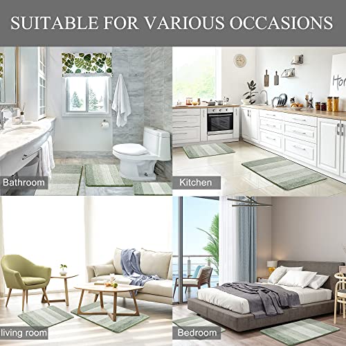 Kmson 3 Pcs Ombre Bathroom Rugs Set With U-Shaped Mat, Non Slip,Quick Drying, Ultra Soft And Water Absorbent Bath Carpet For Bedroom Floor Living Room,Machine Washable ,Green #TOP5