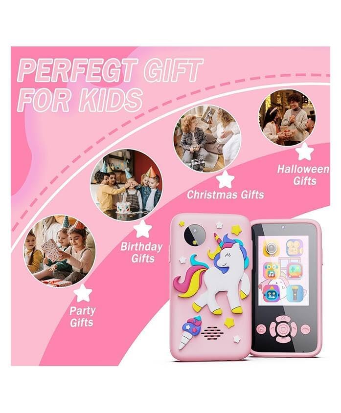 Image of Plastic Kids Smartphone Toy with MP3 Music Player Bumper Back Case Dual Camera for Selfies in-Built Games 2.4 inch Screen 8MP Camera Toys for Boys & Girls (Pink Uni)
