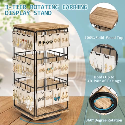 Image of 360 Rotating Earring Display Stands for Selling, Earring Rack Display Holder Stand, Jewelry Display for Selling Earring Cards, Necklaces, Rings, Bracelets, Hair Accessories (2 Pack)