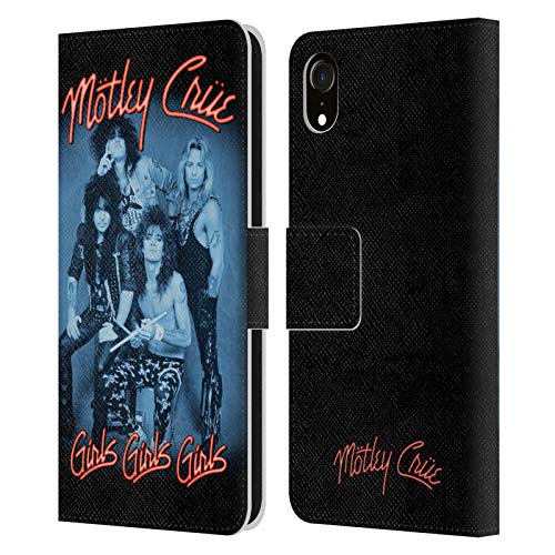 Carcasa de cuero Motley Crue iPhone XR para evitar arañazos en pantalla con funda libro