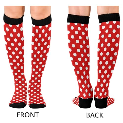 Image of Pigsaly Red White Polka Dot Womens Compression Socks Athletic Tube Sock Knee High Socks Outdoor Sport Socks