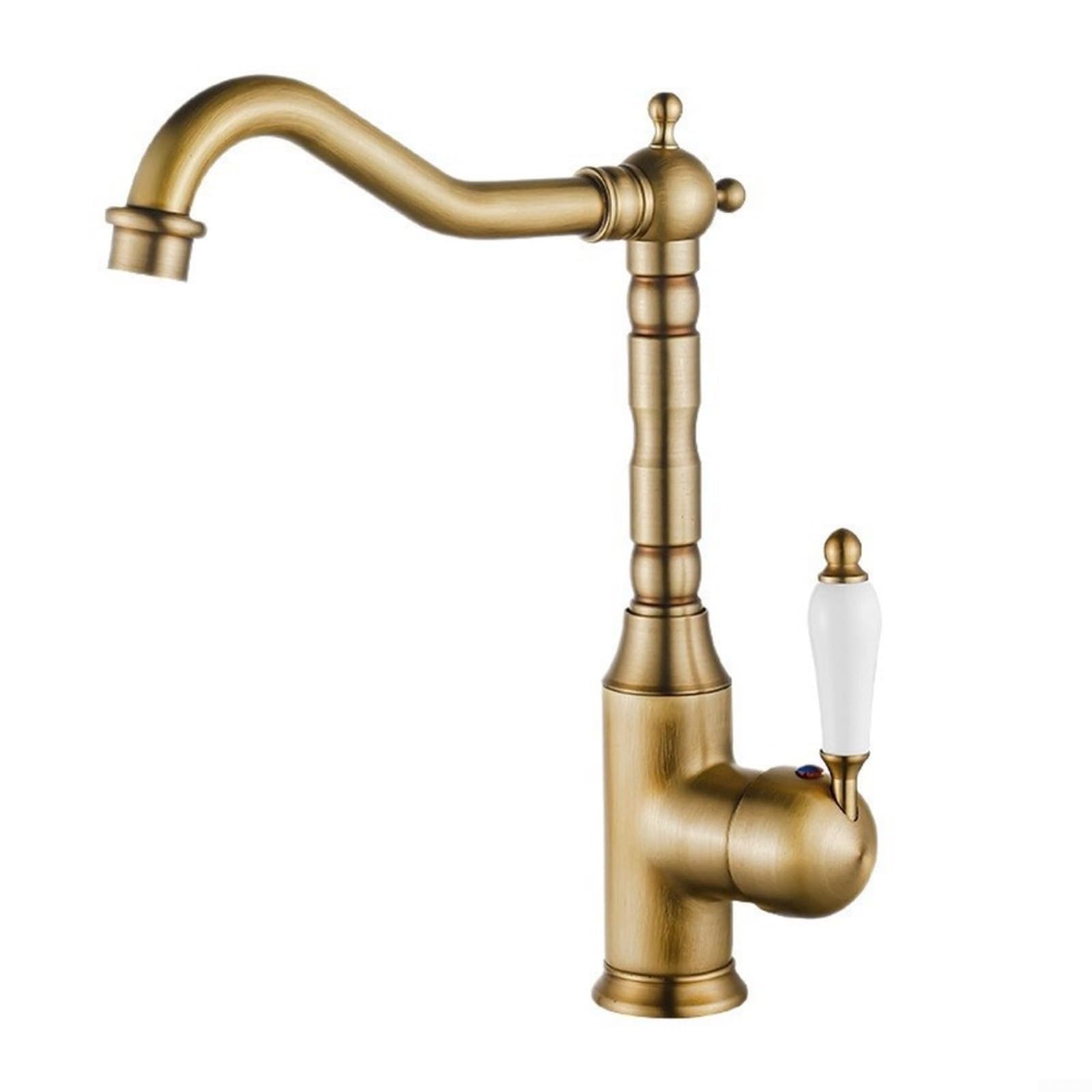 Grifo para fregadero de cocina de latón antiguo con boquilla giratoria de 360°, control de una sola manija para un flujo preciso, construcción sólida para casa de campo