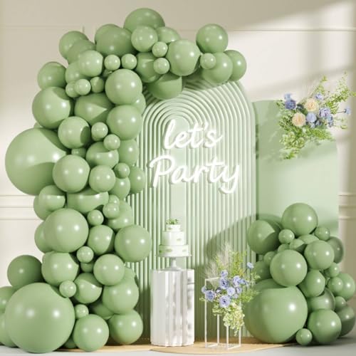 99pcs Matte Sage Green Balloons Different Sizes 18 12 10 5 Inch Olive Green Latex Balloon Garland Arch Kit for Woodland Baby Shower Wild one Birthday Boho Wedding Party Decor