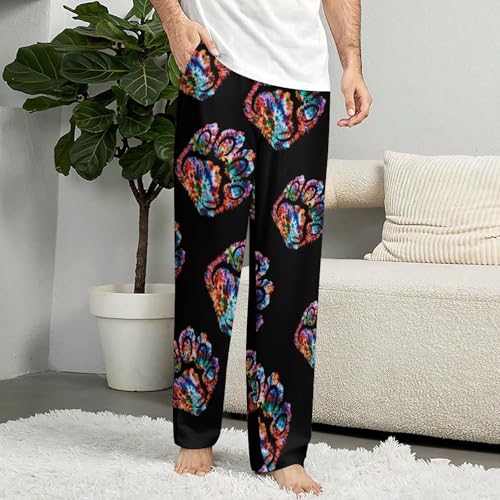 Tie Dye Animal Bear Paw Print Soft Pajama Pants Casual Lounge Pants Joggers Pj Bottoms with Pockets for Men Women4