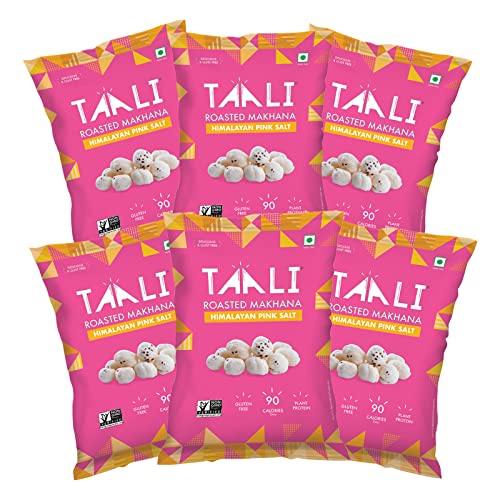 Image of Taali Roasted Makhana | 25 gm (Pack of 6) | Himalayan Pink Salt | 100% Vegatarian | Gluten Free, No Cholesterol, No Trans-Fat
