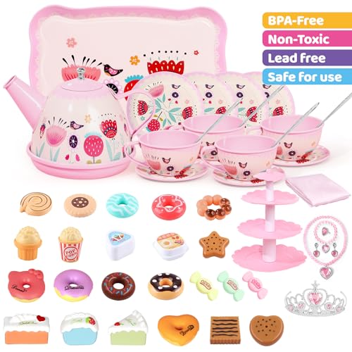 Image of Tea Party Set for Little Girls, 49PCS Princess Tea Time Toys Including Tea Set Dessert Carrying Case, Kids Kitchen Pretend Playset, Montessori Toys for Toddlers 3 - 8 Year Old Girl Birthday Gifts