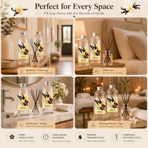 Image of STRN Vanilla Reed Diffuser Refill 1000ml with Stick Summer Scent for Home