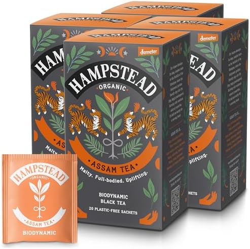 Hampstead Organic Assam Tea Bags (4 x 20), Bold Black Tea Infusion