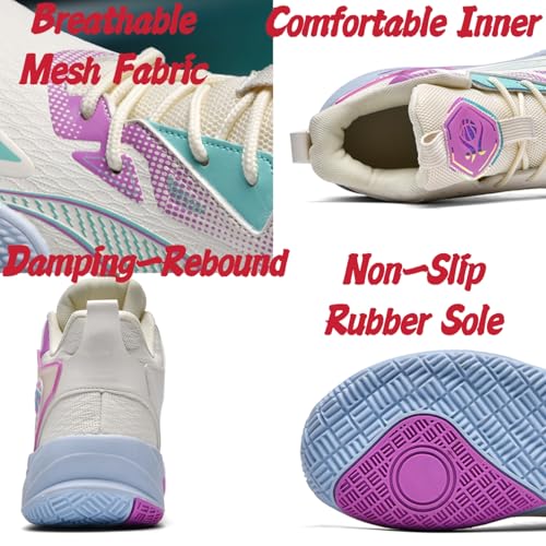 Womens Breathable Mesh Lace Up Basketball Shoes Fashion High Top Non-Slip Running Sneakers Casual Athletic Tennis Walking Sport Shoes2
