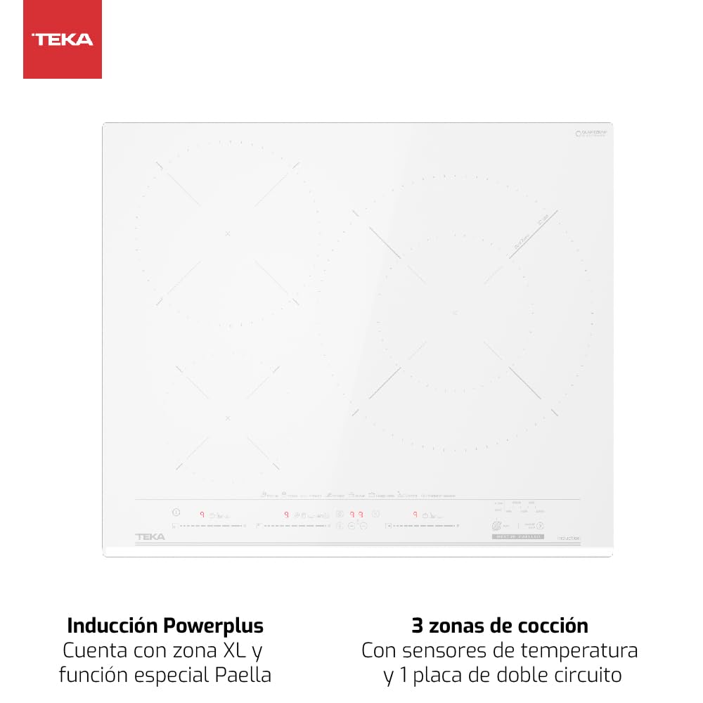 TEKA Placa Inducción 60 cm - 3 Zonas de Cocción - 8 Funciones Directas - Touch Control MultiSlider - Fuego XL para Paella - Función Stop & Go - Color Blanco - MestrePaeller IZC 63632 MPT WH