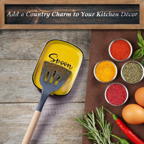 Image of Yellow Spoon Rest for Stove Top, Ceramic Large Spoon Holder, Spoon Rest for Kitchen Counter, Heat-Resistant Cooking Utensil Rest, Yellow Kitchen Decor and Accessories