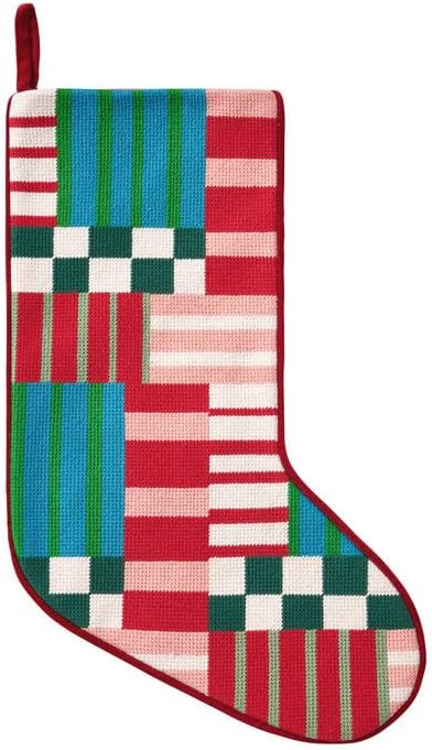 Peking Handicraft Modern Patchwork Embroidered Needlepoint Stocking, 18-Inch, Multicolor