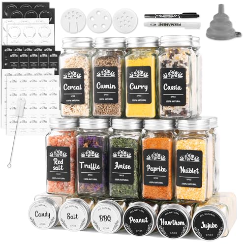 LXUDN Frascos de especiarias quadrados com copo misturador conjunto de 24, frascos de especiarias 120 ml organizador de especiarias - conjunto misturador de especiarias - recipiente de especiarias de