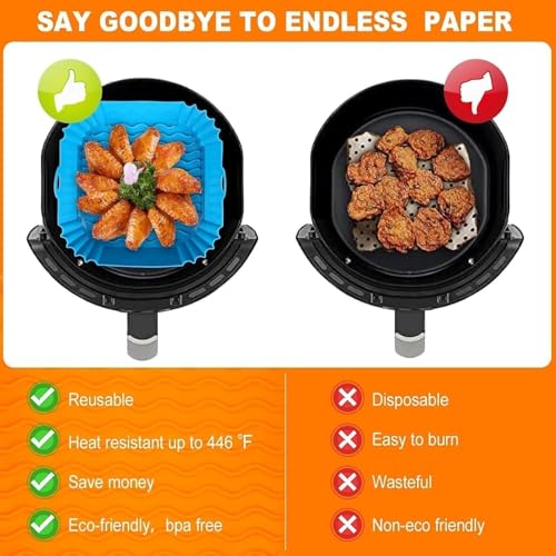 Image of 2 PCS Square Air Fryer Silicone Liners, 6.30 Inch Food Grade Reusable Heat Resistant Silicone Air Fryer Oven Microwave Accessory (Mulitcolor)
