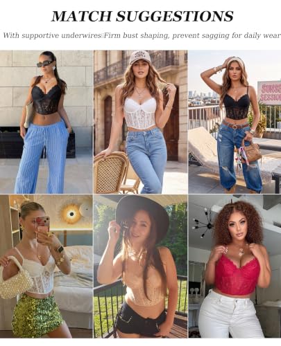 Image of Avidlove Lace Bralette for Women V Neck Bustier Corset Tops with Underwired Racerback Adjustable Strap Crop Top