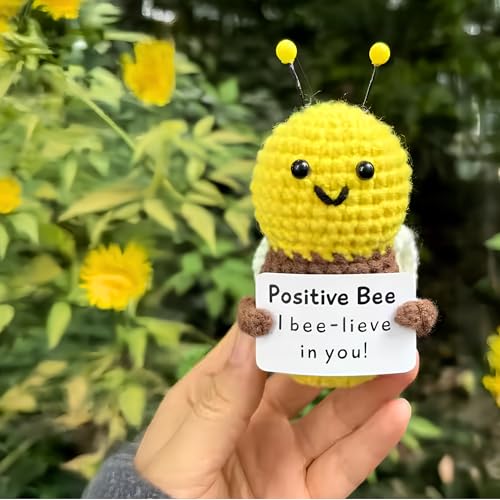 Image of Cute Emotional Support Crochet Toys Handmade Gifts with Message for Women Men Friends Coworkers, Birthday Christmas Valentine's Gift (Honeybee)