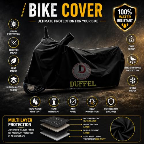 Image of All Two Wheeler Bike /Scooty Body Cover Used for Hero Splendor Heat Protectio /Water Resistance /UV-Rays /Birds Dropping /Scratchproof /Dust Proof /All Model & All Variants [Black]